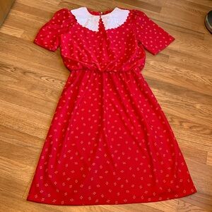 Vintage 1980’s Glamax short sleeve red and white drop waist dress. Size 17-18.
